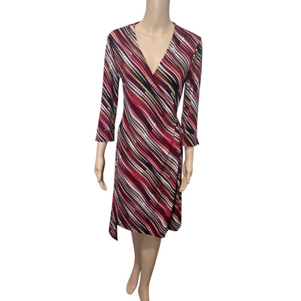 Kenneth Cole Reaction Medium geometric red multicolored 3/4 sleeve wrap dress